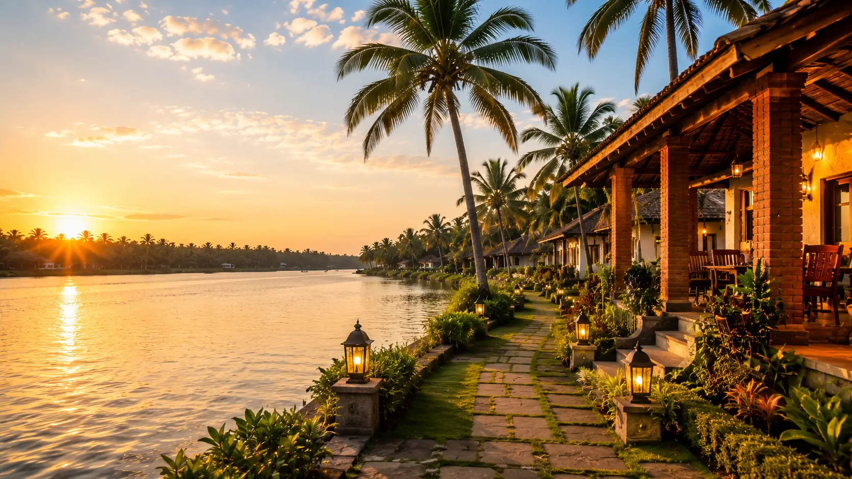 Aerial view of Vistara Beach Resort along the coastline