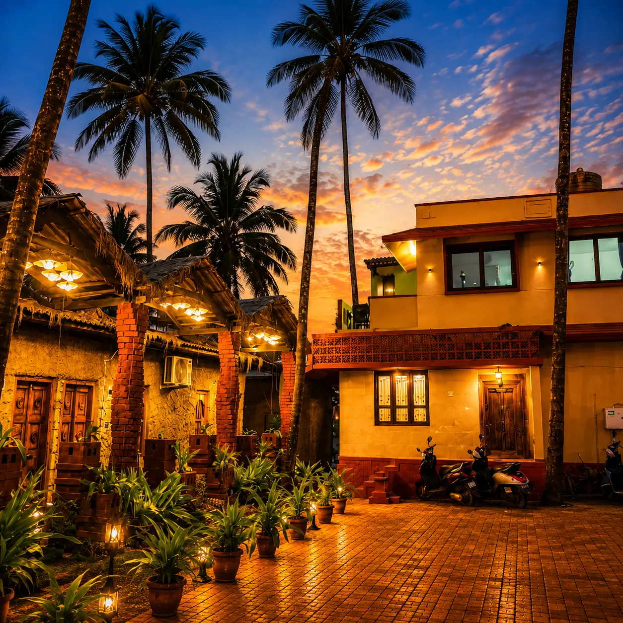 Sunset over the Vistara private beach and lagoon villas